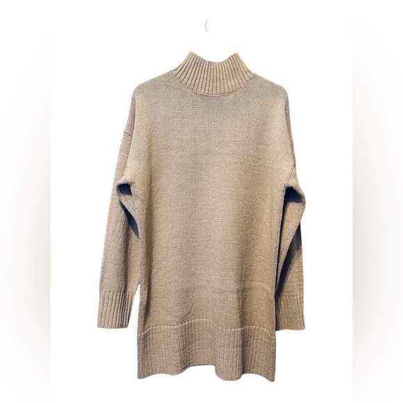 Zenana Camel Turtleneck Sweater Dress Oversized Knit Cozy Fall Large - Picture 2 of 5
